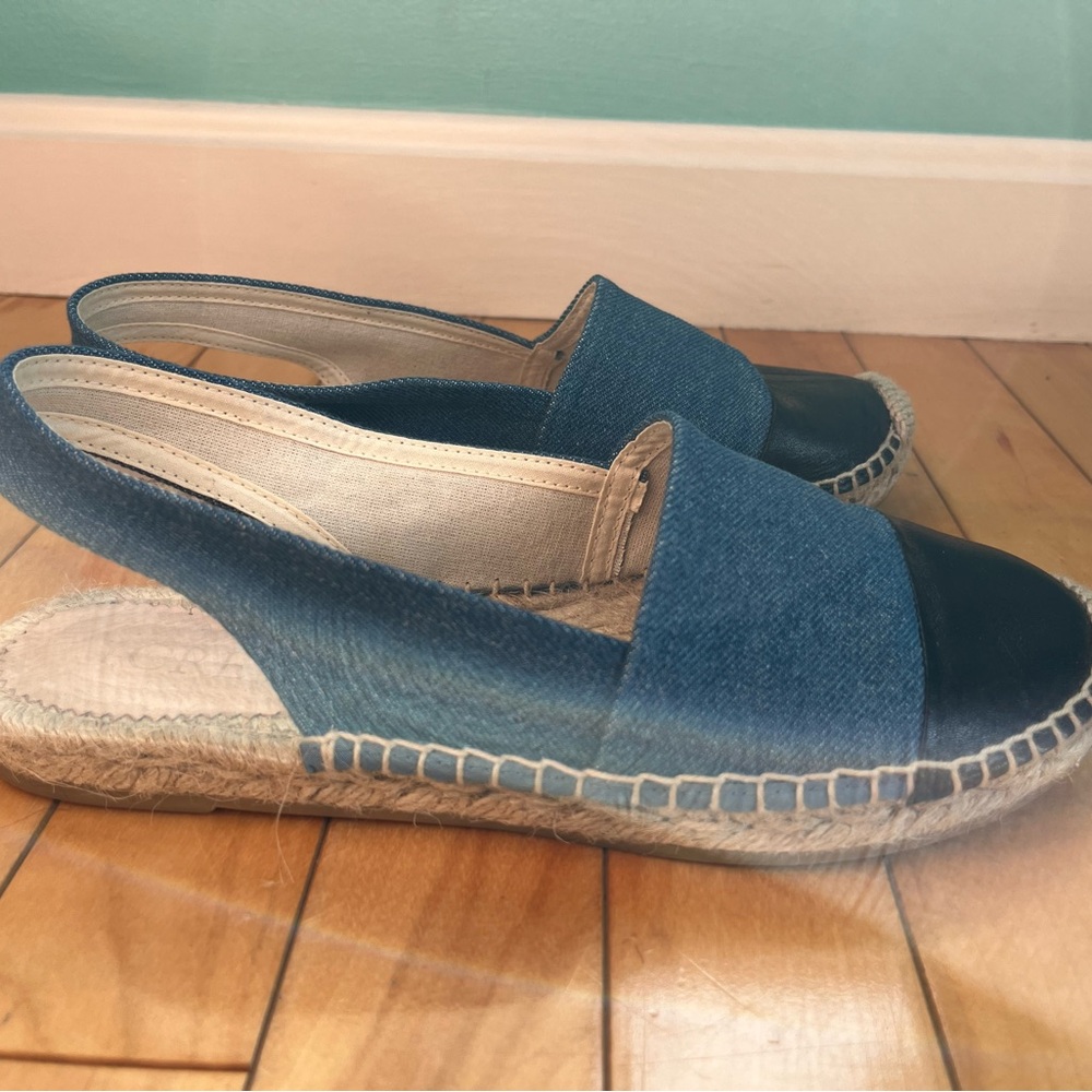 JCrew Denim and Leather Slingback Espadrille Flats 7/7.5